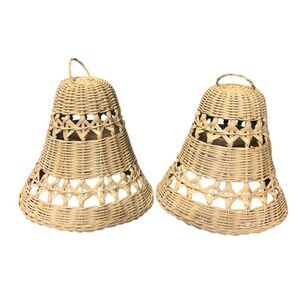 Handwoven Rattan Pendant Light Shades Set of 2‎ Bohemian Coastal